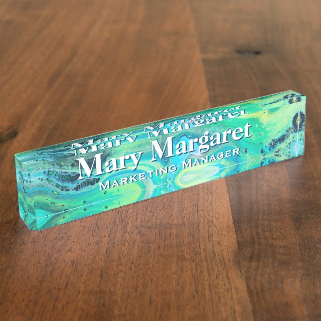 Deep Sea Acrylic Flow Art Desk Nameplate (Side)