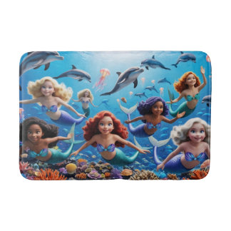 Deep Sea Adventure - Vibrant Underwater Mermaids Bath Mat