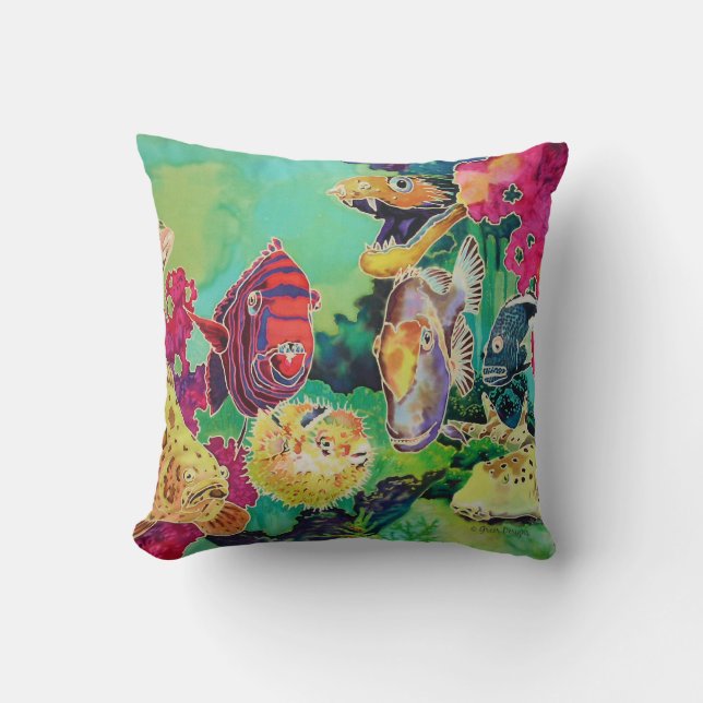 Deep Sea Beauties Tropical Fish Throw Pillow (Front)