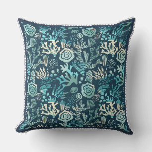Deep Sea Coral Reef Nautical Pattern Decorative Throw Pillow