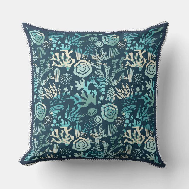 Deep Sea Coral Reef Nautical Pattern Decorative  Throw Pillow (Front)