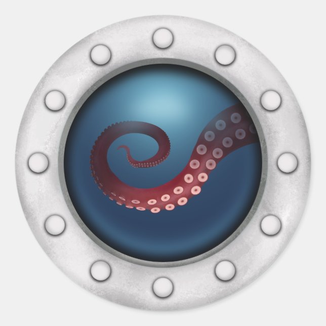 Deep Sea Creature Ship Porthole Steampunk Octopus Classic Round Sticker (Front)