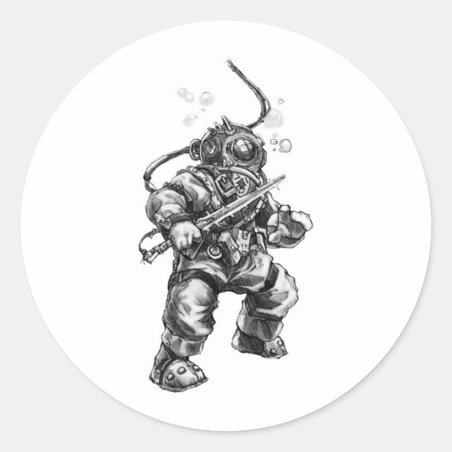 Deep Sea Diver Classic Round Sticker (Front)