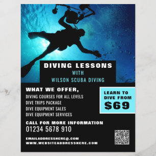 Deep Sea Diver Silhouette, Scuba Diving Lesson Flyer
