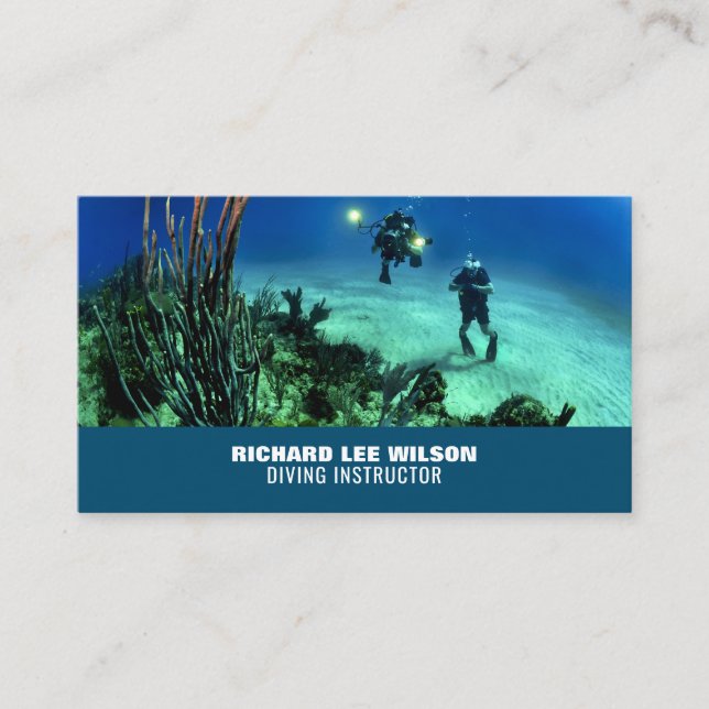 Deep Sea Divers, Scuba Diving Instructor Business Card (Front)