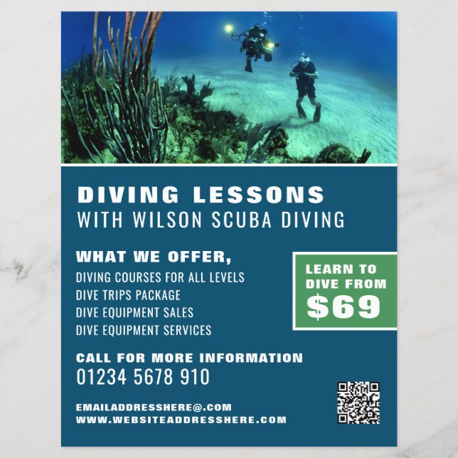 Deep Sea Divers, Scuba Diving Lesson Advertising Flyer (Front)