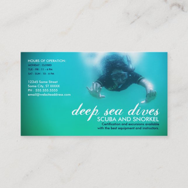 deep sea dives (scuba and snorkel) business card (Front)