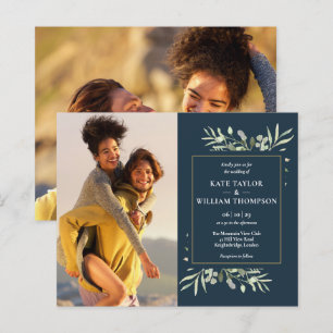 Deep Sea Greenery Photo Budget Wedding Invitation