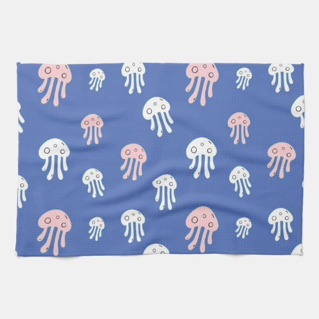 Deep Sea Jellyfish Ocean Glow 🌊 Kitchen Towel (Horizontal)