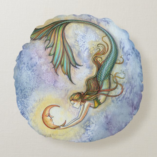 Deep Sea Moon Fantasy Art by Molly Harrison Round Pillow (Front)