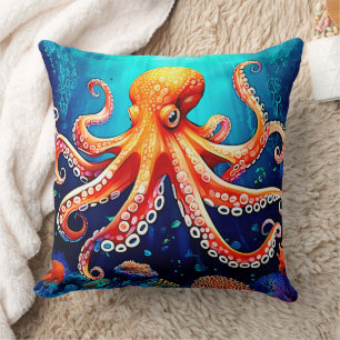 Deep Sea Octopus Glow Design Throw Pillow