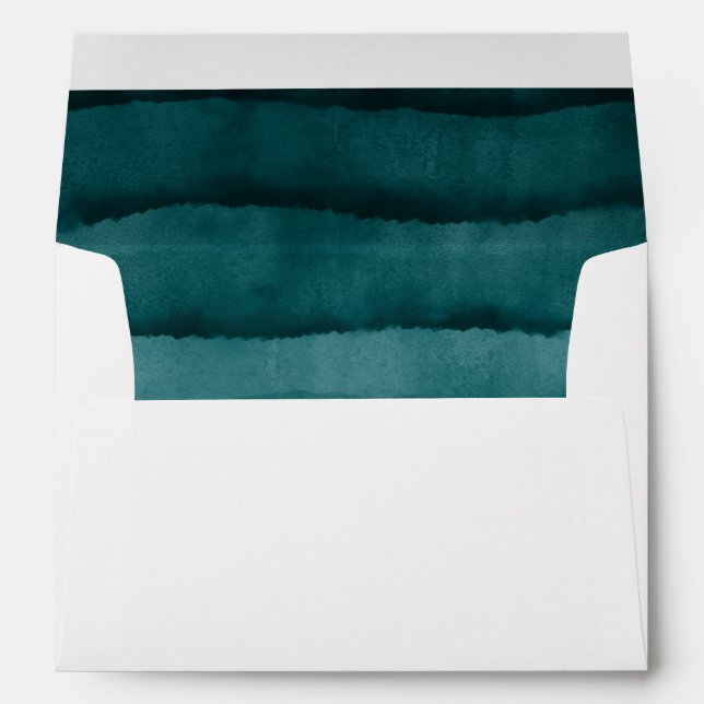 Deep-Sea Teal Watercolor Wedding Envelope (Back (Bottom))