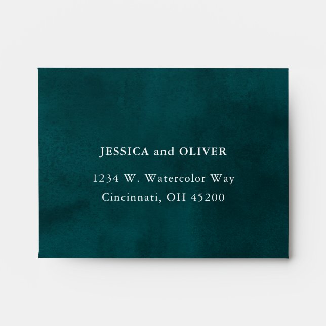 Deep-Sea Teal Watercolor Wedding RSVP Envelope (Front)
