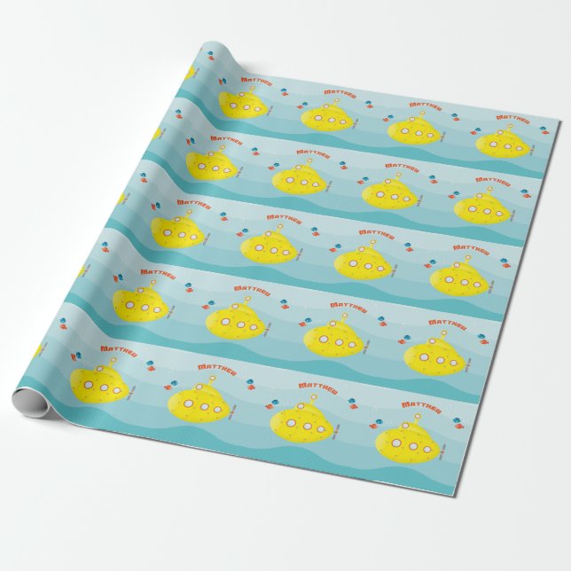 Deep Sea Yellow Submarine Wrapping Paper (Unrolled)