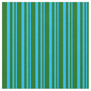 Deep Sky Blue and Dark Green Coloured Stripes Fabric