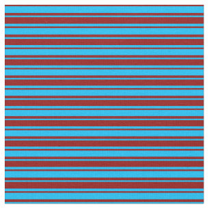 Deep Sky Blue and Dark Red Stripes Pattern Fabric