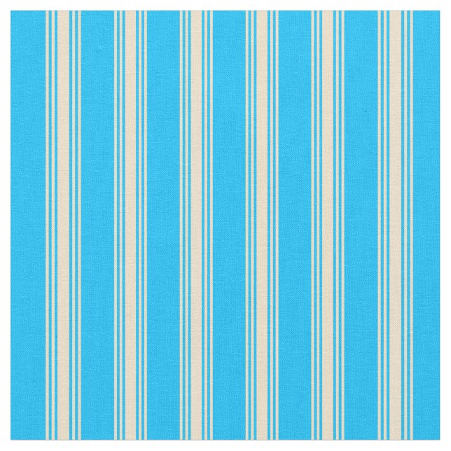 Deep Sky Blue and Tan Lined Pattern Fabric (Close Up)