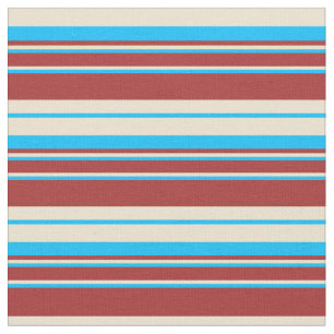 Deep Sky Blue, Beige, and Brown Pattern Fabric