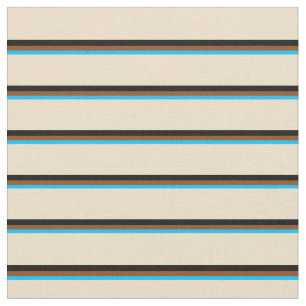Deep Sky Blue, Brown, Black & Tan Lines Pattern Fabric