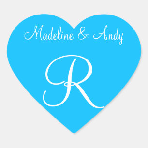 Deep Sky Blue Customizable Monograms Invitation Heart Sticker