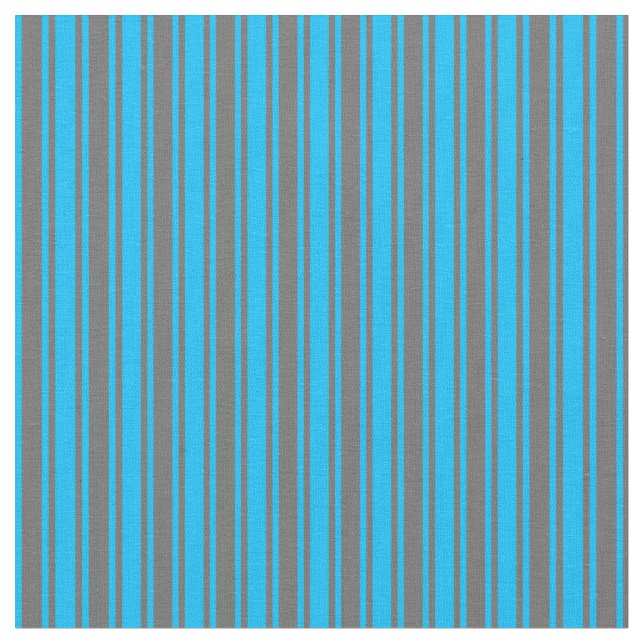 Deep Sky Blue & Dim Grey Coloured Stripes Fabric (Close Up)