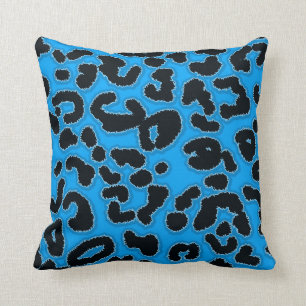 Deep Sky Blue Leopard Animal Print Throw Pillow