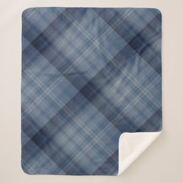 Deep Sky Blue Plaid Sherpa Blanket (Front)