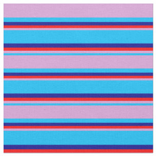 Deep Sky Blue, Plum, Red, and Dark Blue Stripes Fabric