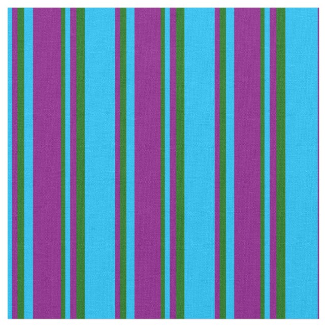 Deep Sky Blue, Purple, and Dark Green Pattern Fabric (Close Up)