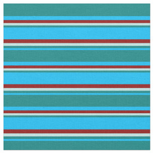 Deep Sky Blue, Teal, Turquoise & Dark Red Coloured Fabric