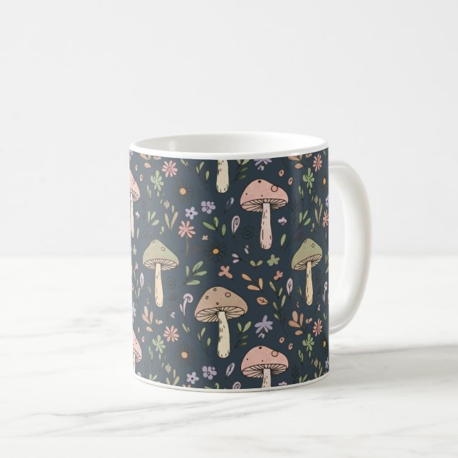 Deep Slate Blue Moody Mushroom All Over Print Coffee Mug (Front Right)