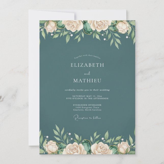 Deep Slate Foliage Eucalyptus Wedding Invitation (Front)