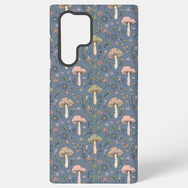 Deep Slate Gray Fungi Seamless Pattern Dark Academ Samsung Galaxy S22 Ultra Case (Back)