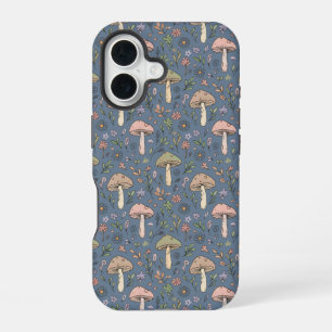 Deep Slate Grey Fungi Seamless Pattern Gothic iPhone 16 Case