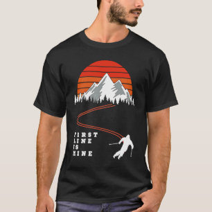 Deep snow downhill skiing Powder First Line Ski Ho T-Shirt