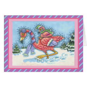 DEEP SNOW PINK FLAMINGO, CHRISTMAS GREETING CARD V