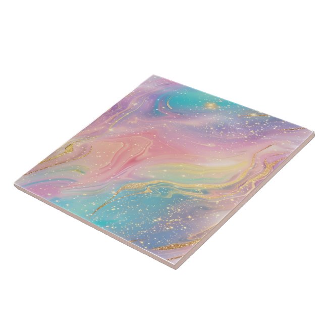Deep Space Abstract Pastel Glitter Pattern Tile (Side)