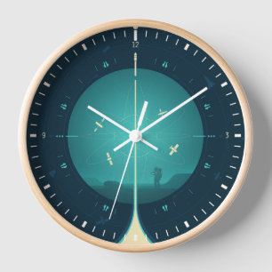 Deep Space Atomic Clock Poster, Blue Version.