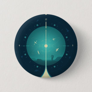 Deep Space Atomic Clock Poster, Blue Version. 2 Inch Round Button