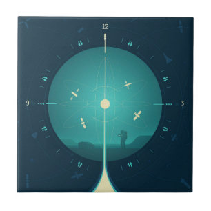Deep Space Atomic Clock Poster, Blue Version. Tile