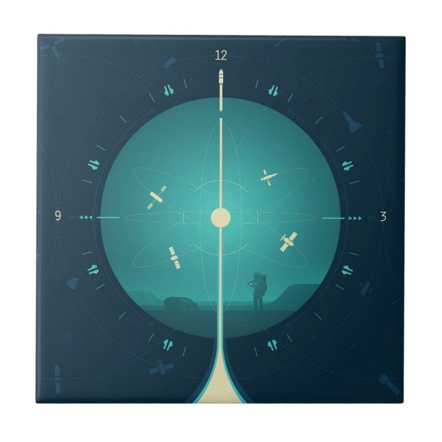 Deep Space Atomic Clock Poster, Blue Version. Tile (Front)
