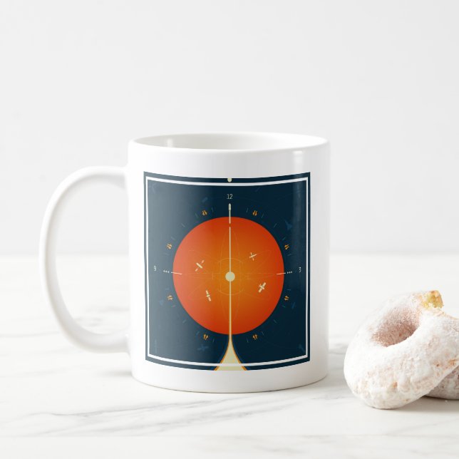 Deep Space Atomic Clock Poster, Orange Version. Coffee Mug (With Donut)