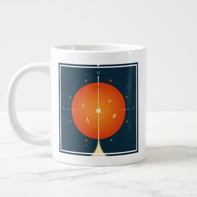 Deep Space Atomic Clock Poster, Orange Version. Large Coffee Mug (Left)