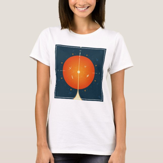 Deep Space Atomic Clock Poster, Orange Version. T-Shirt (Front)