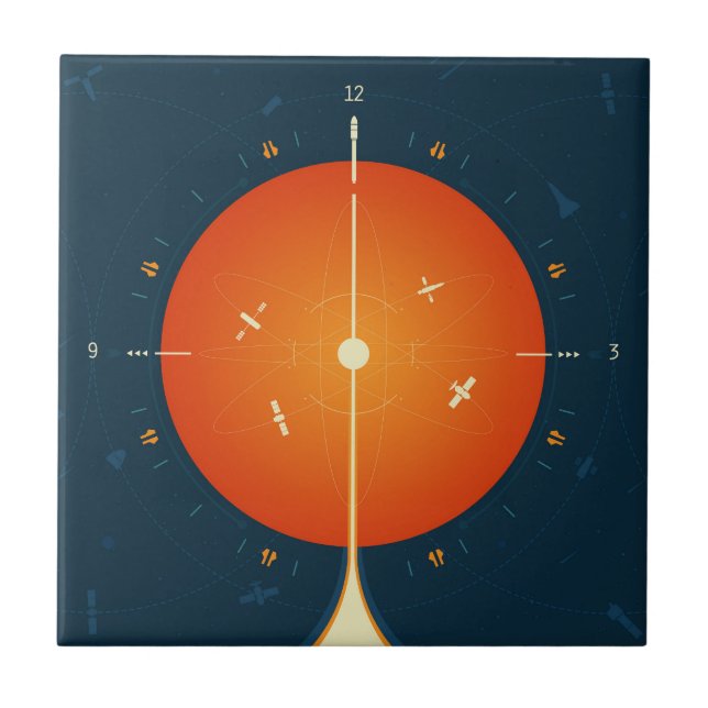 Deep Space Atomic Clock Poster, Orange Version. Tile (Front)