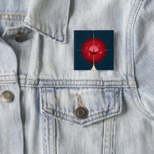 Deep Space Atomic Clock Poster, Red Version. 2 Inch Square Button