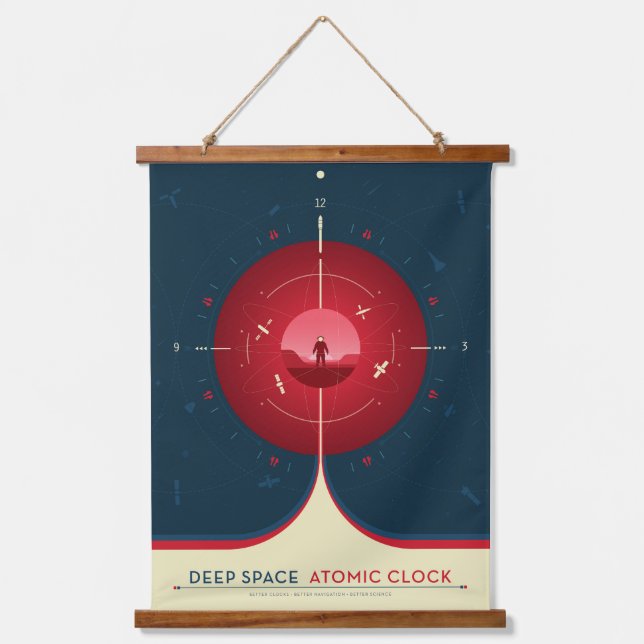 Deep Space Atomic Clock Poster, Red Version. Hanging Tapestry (Front)