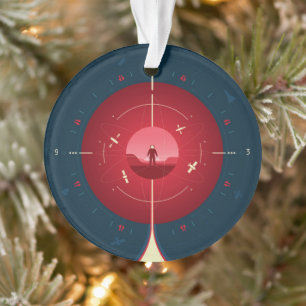 Deep Space Atomic Clock Poster, Red Version. Ornament