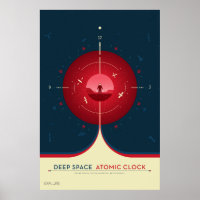 Deep Space Atomic Clock Poster, Red Version.