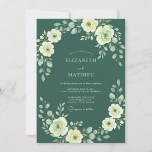 Deep Spruce Petal Wedding Invitation